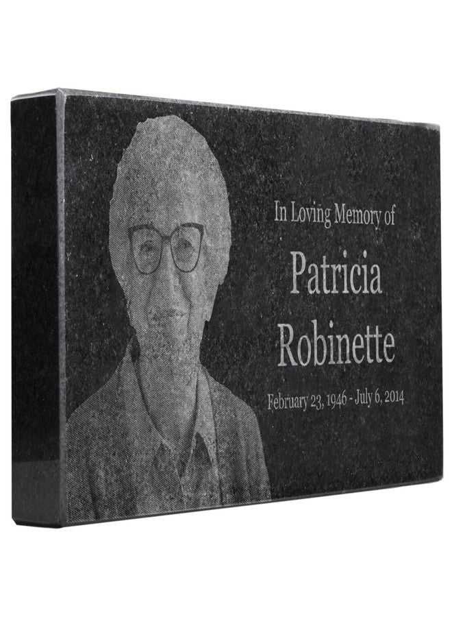 PlaqueMaker Black Granite Memorial Headstone for Lost Loved Ones, Dogs, Cats, and Family Pets. " Great for Your Garden, Tree Dedication, or in a Cemetery. Includes your personal text and photo (8 x 4 x 1") - Image 1
